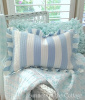 SEASIDE BEACH HOUSE BLUE WHITE CABANA STRIPES RUFFLE PILLOW